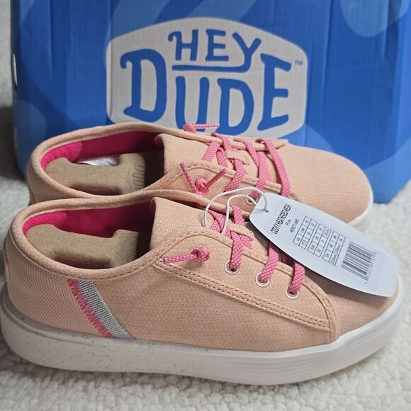 NWT Hey Dude Cody Heathered Knit Mesh Sneakers YT3 Pink - Picture 2 of 7